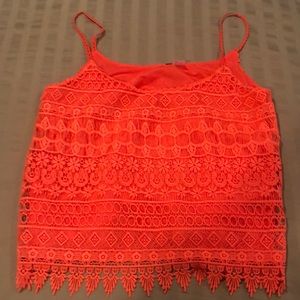 Neon thin strap coral tank top with print detail